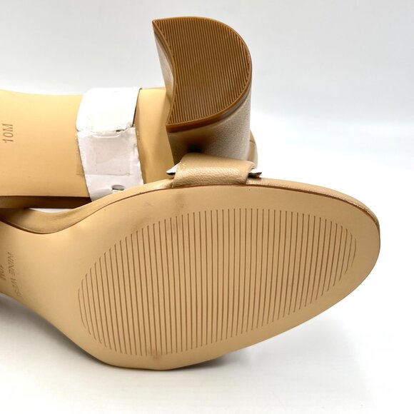 Nine West Womens Size 10 10M Pruce Nude Beige Leather Block Heels Sandals Shoes - Picture 11 of 15